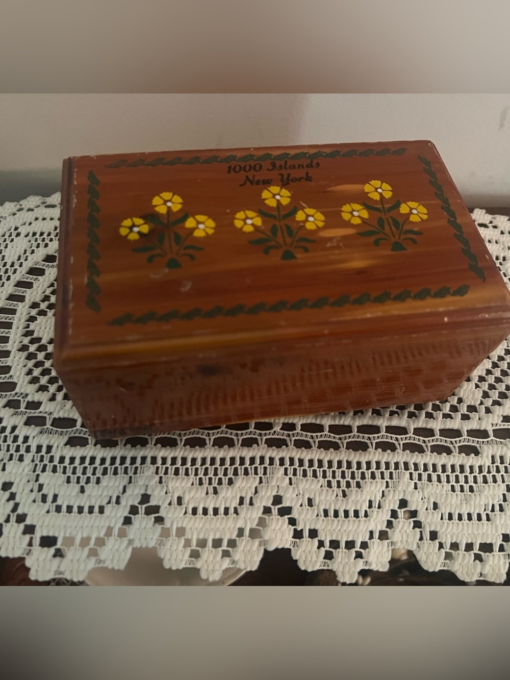 Vintage Brown Jewelry Box with Yellow Floral Design